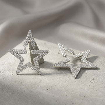 AKA Silver Star Large Encrusted Dangle Earrings