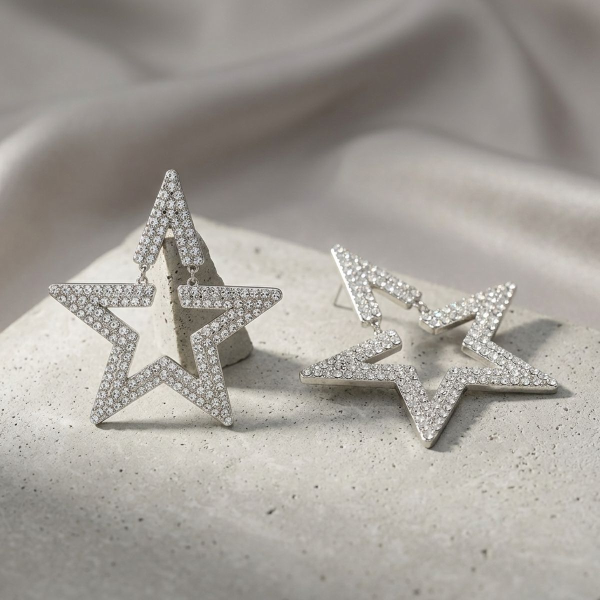 AKA Silver Star Large Encrusted Dangle Earrings