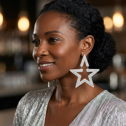 AKA Silver Star Large Encrusted Dangle Earrings