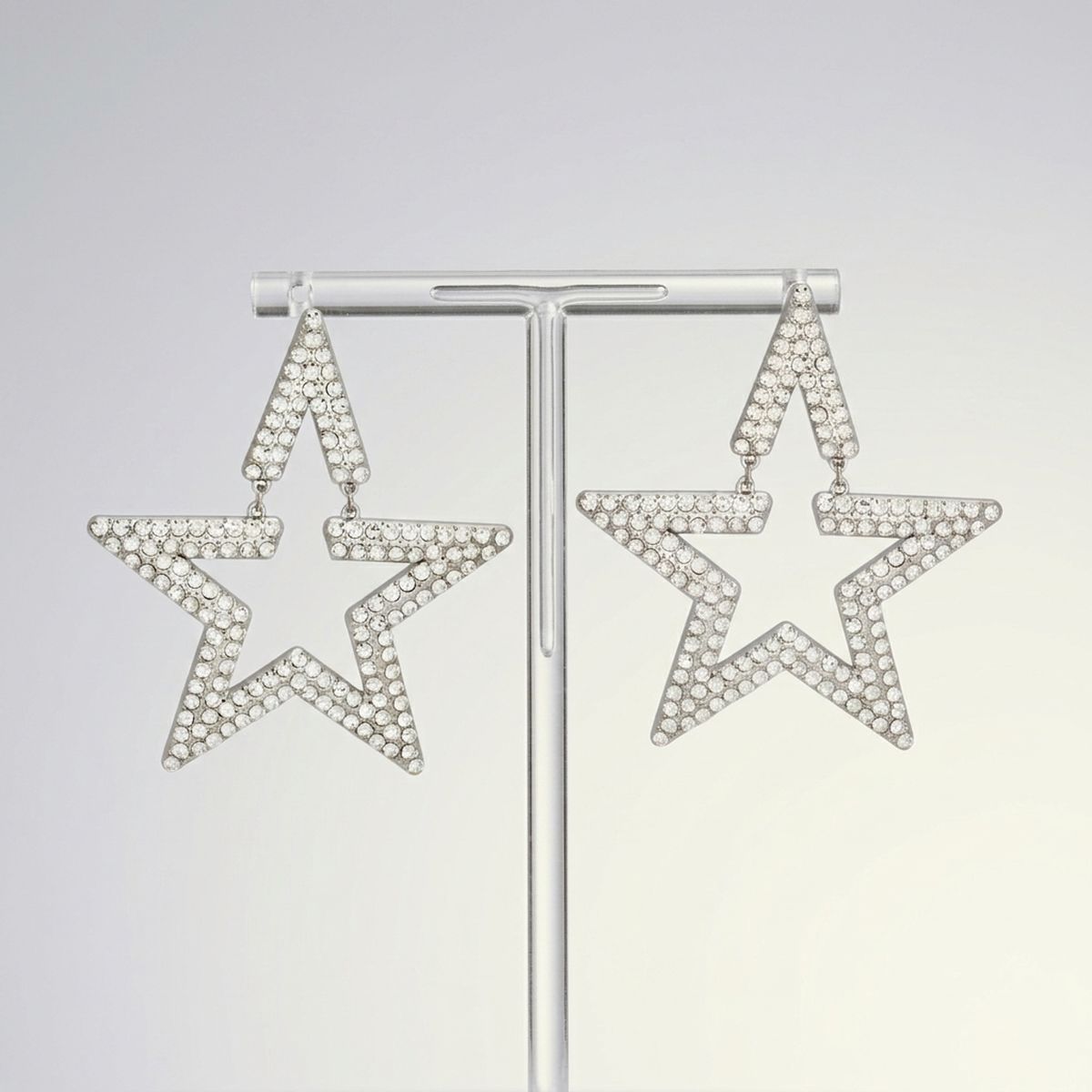 AKA Silver Star Large Encrusted Dangle Earrings