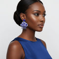 Fringe Blue White Bead Bling Cowboy Hat Earrings