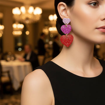 Dangle Multicolor Rhinestone Triple Heart Earrings