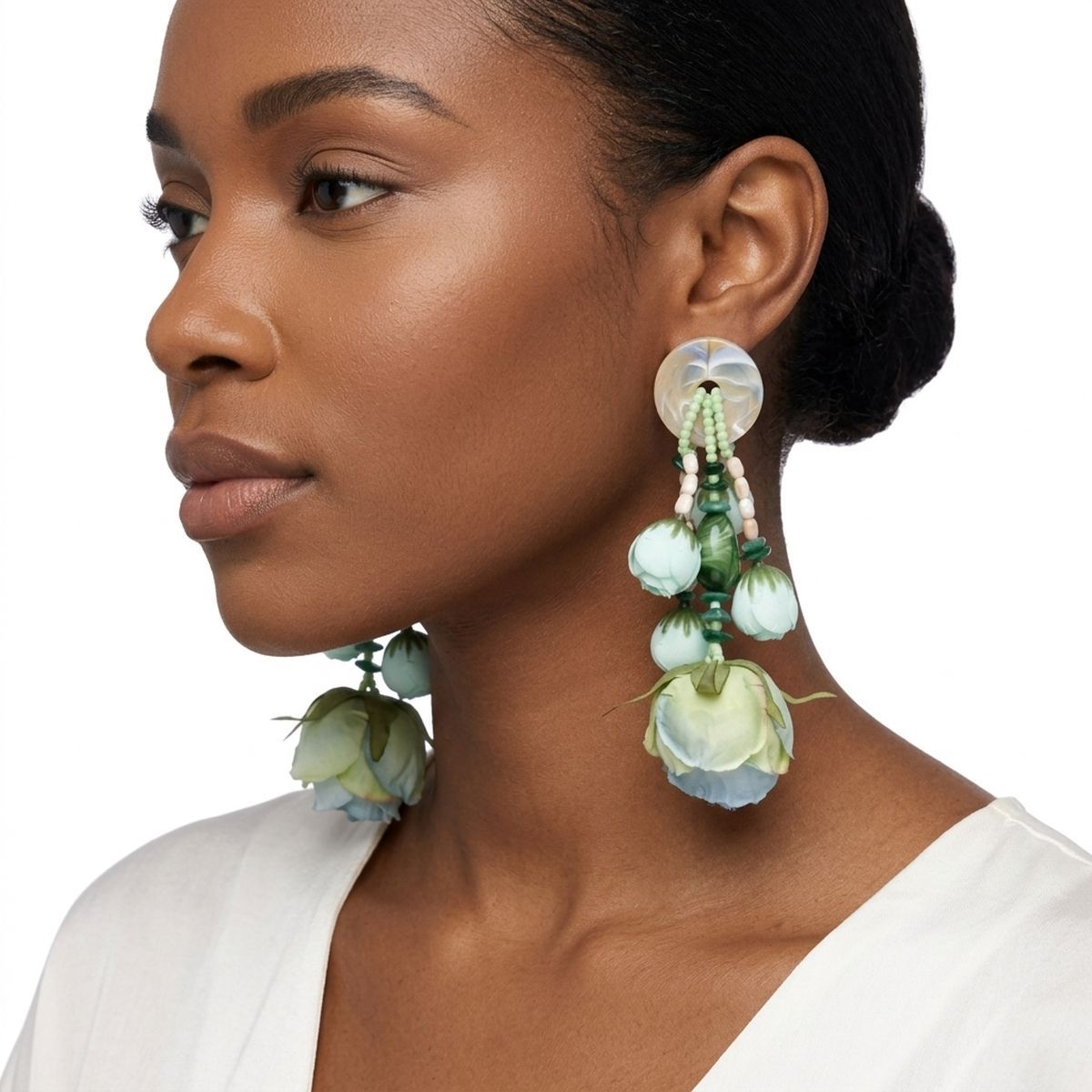 Oversized Green Faux Flower Tropical Earrings