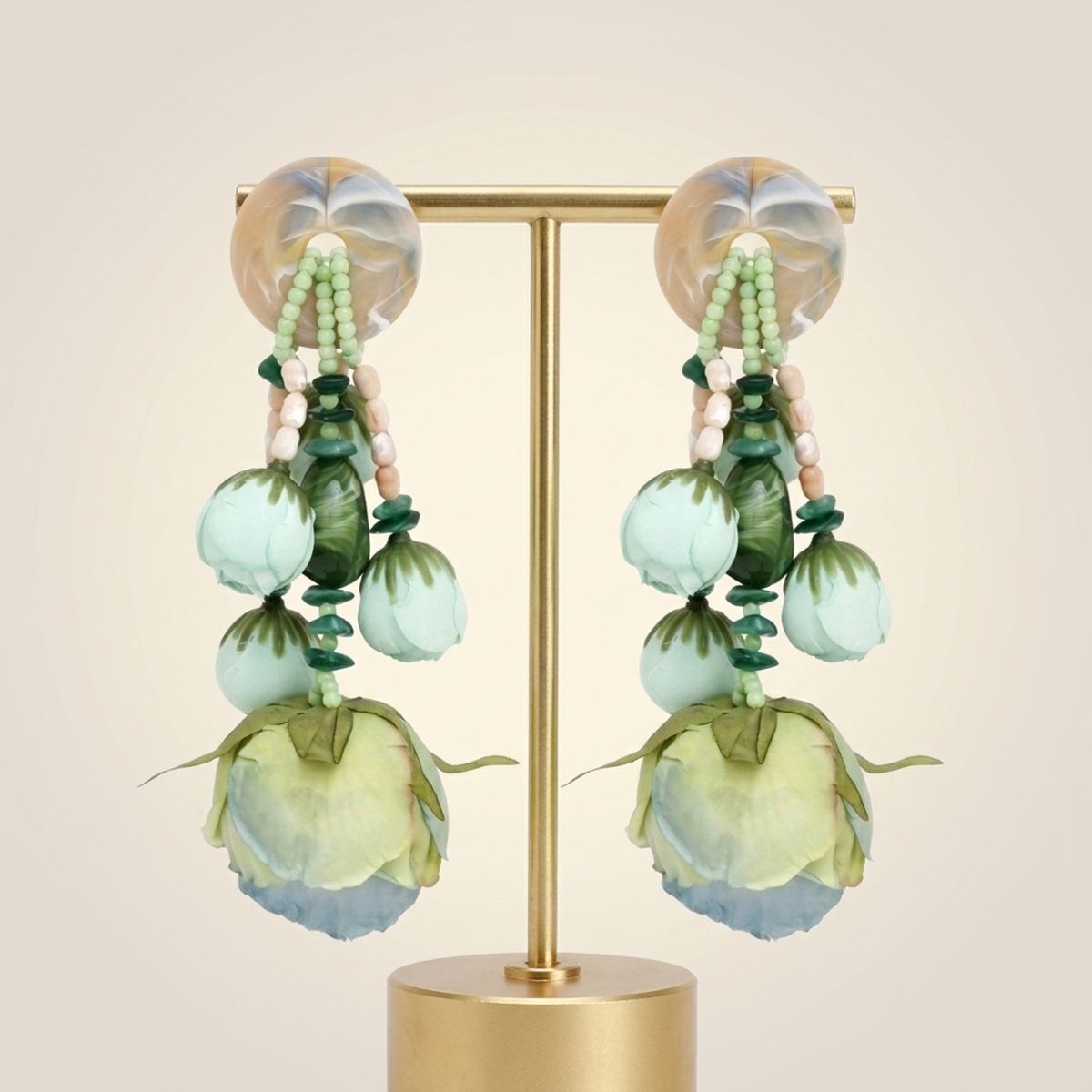 Oversized Green Faux Flower Tropical Earrings