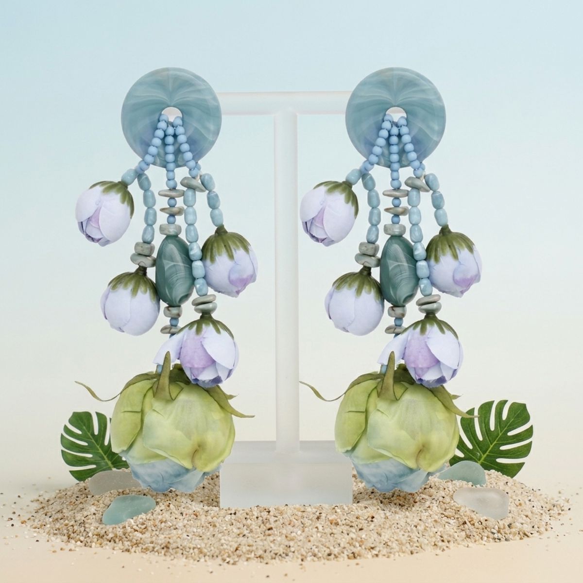 Oversized Turquoise Faux Flower Tropical Earrings