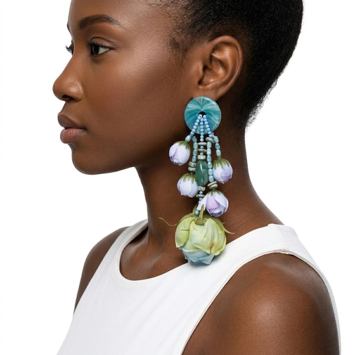 Oversized Turquoise Faux Flower Tropical Earrings