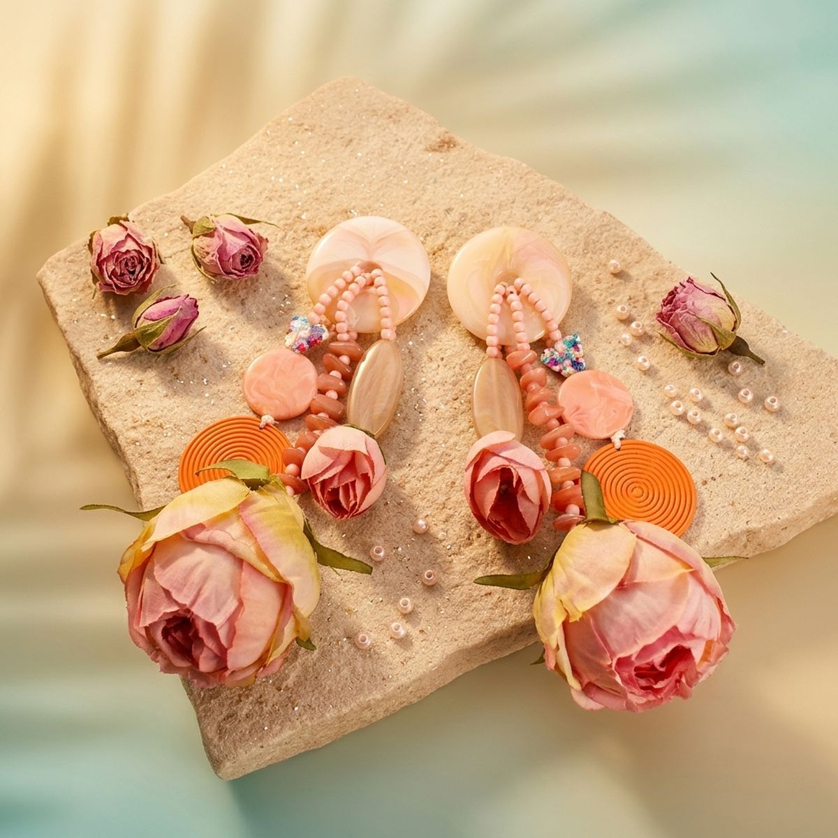 Pink Oversized Flower Butterfly Drop Earrings