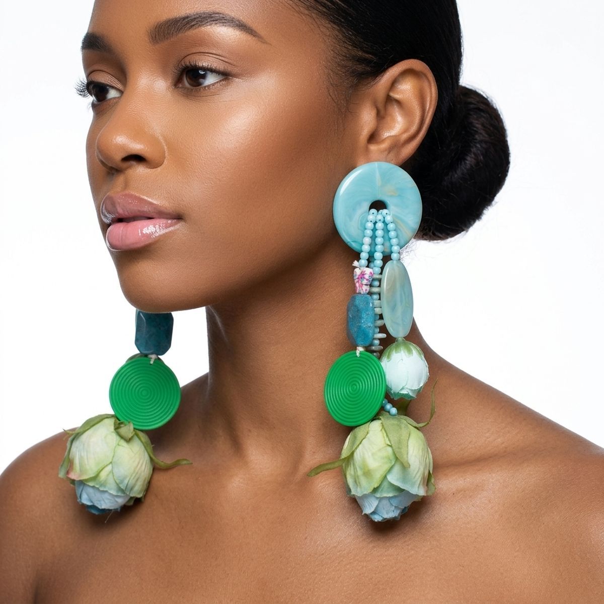 Turquoise Oversized Flower Butterfly Drop Earrings