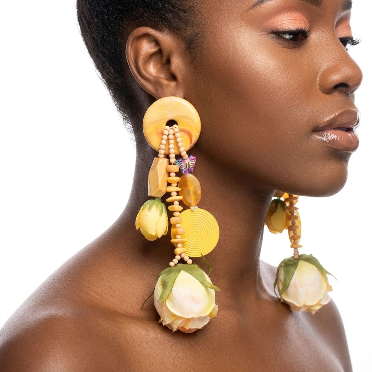 Yellow Oversized Flower Butterfly Drop Earrings