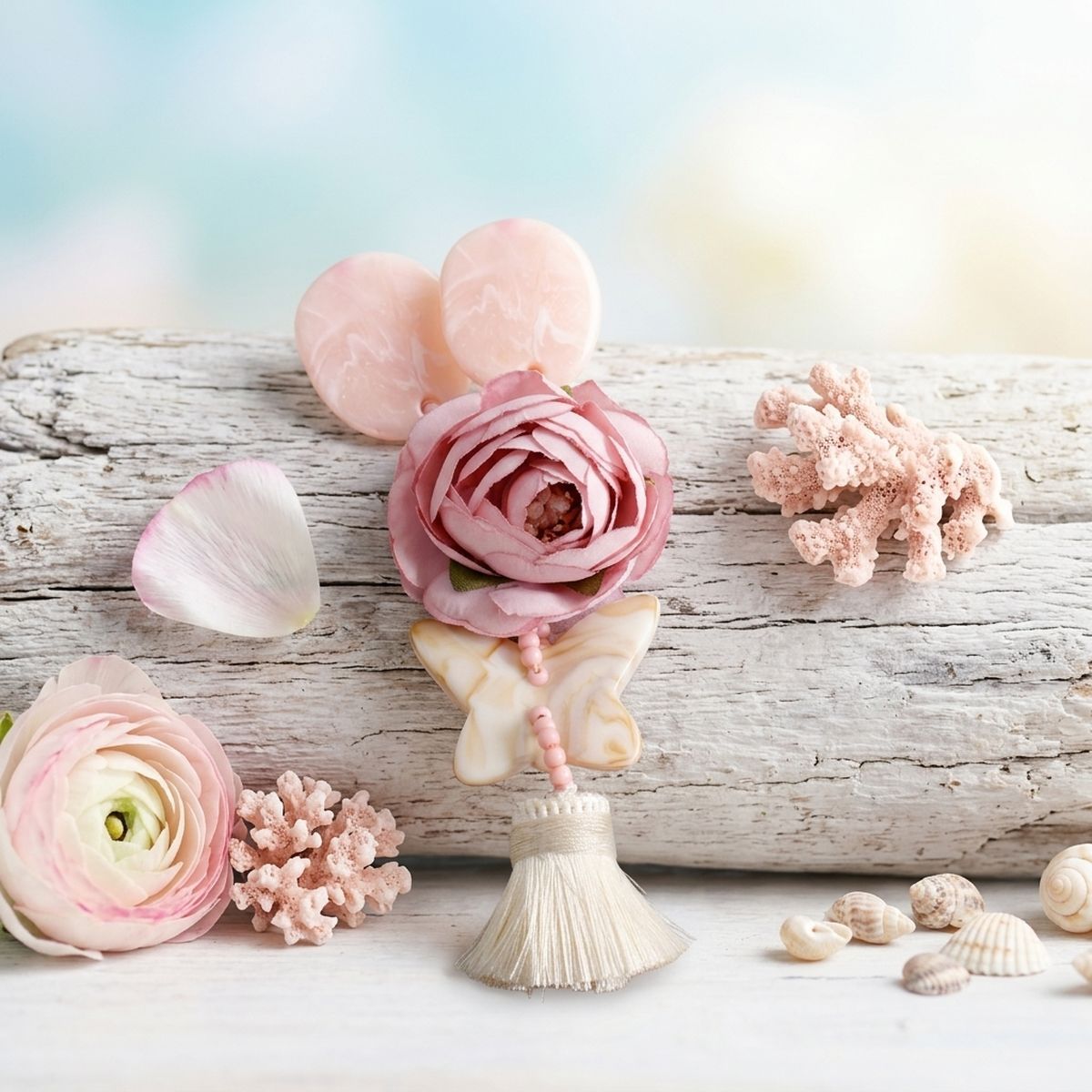 Pink Oversized Flower Butterfly Tassel Earrings