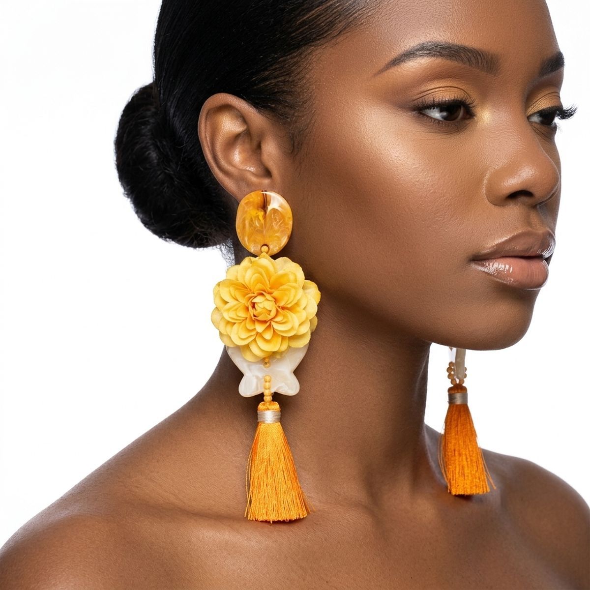 Yellow Oversized Flower Butterfly Tassel Earrings