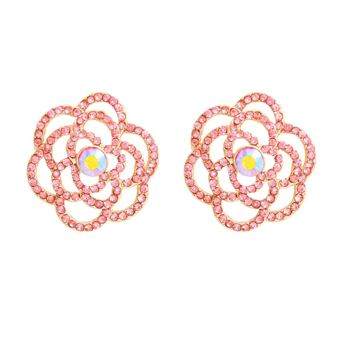 Pink Tea Rose Cutout Small Earrings Stud