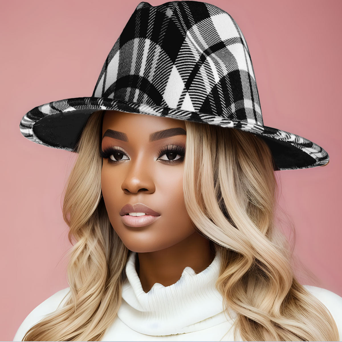 Black White Plaid Fedora
