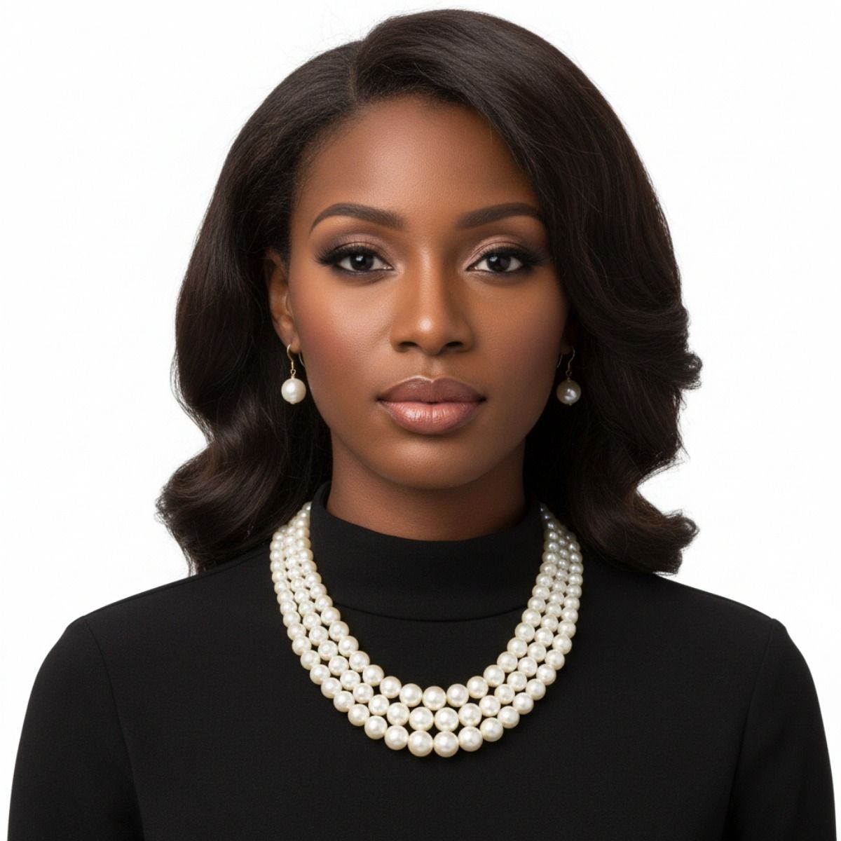 Luxurious Layers: Cream Pearl 3-Strand Gold Layered Necklace Set