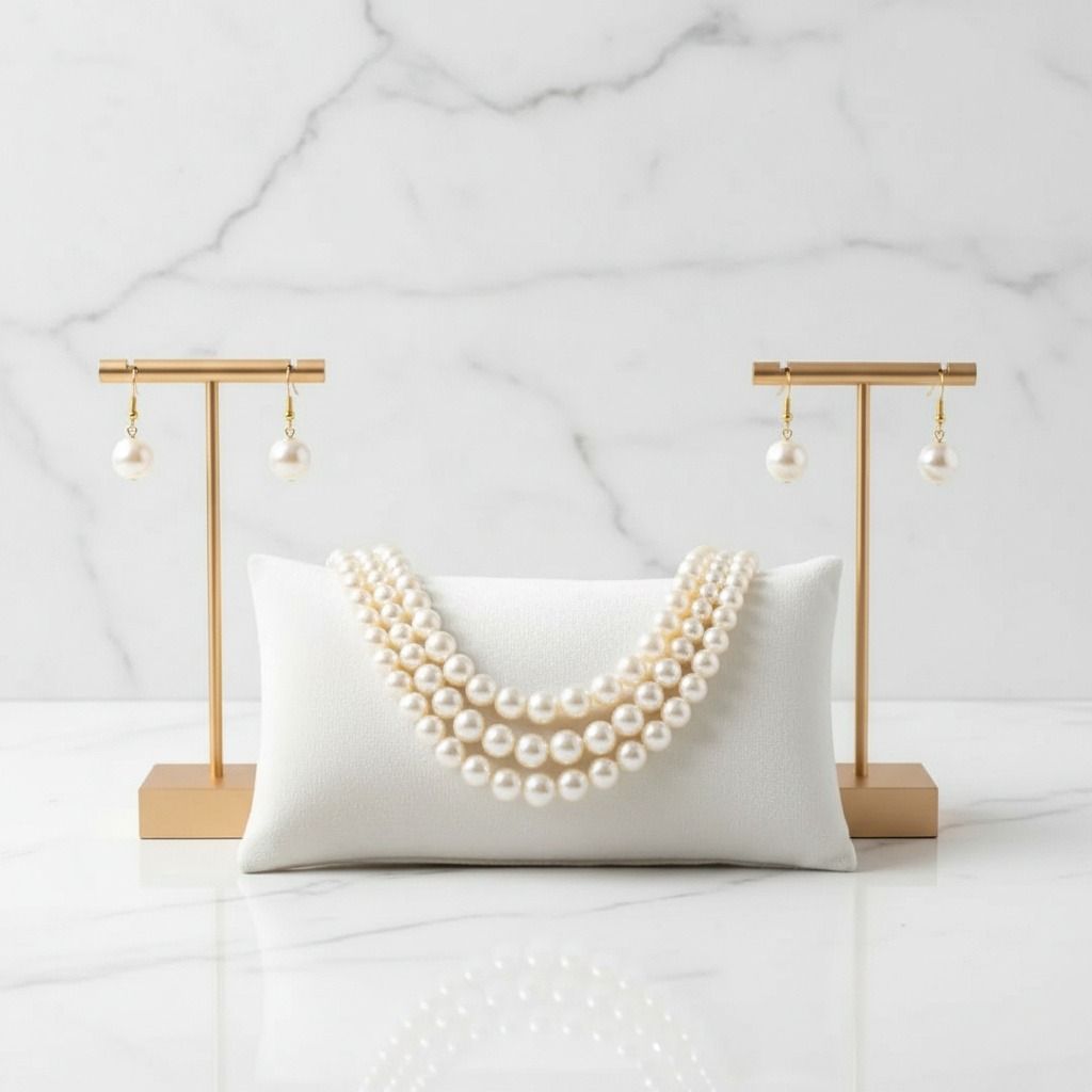 Luxurious Layers: Cream Pearl 3-Strand Gold Layered Necklace Set