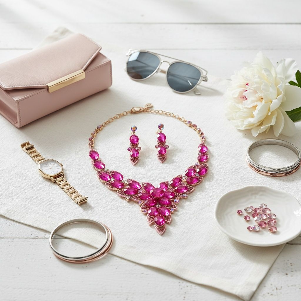 Fuchsia Oval Crystal Petal V Shape Formal Necklace