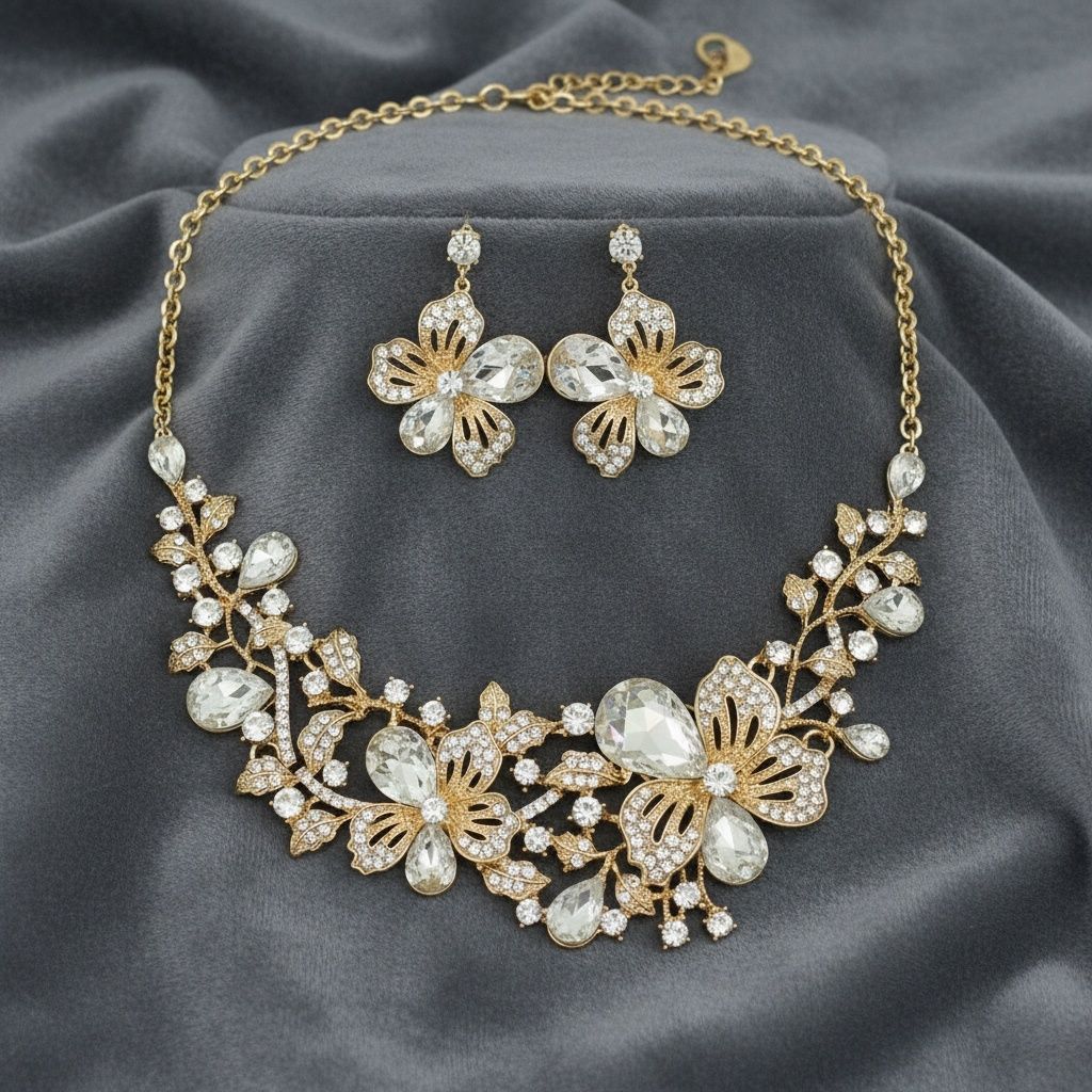 Gold Floral Intricate Crystal Collar Necklace
