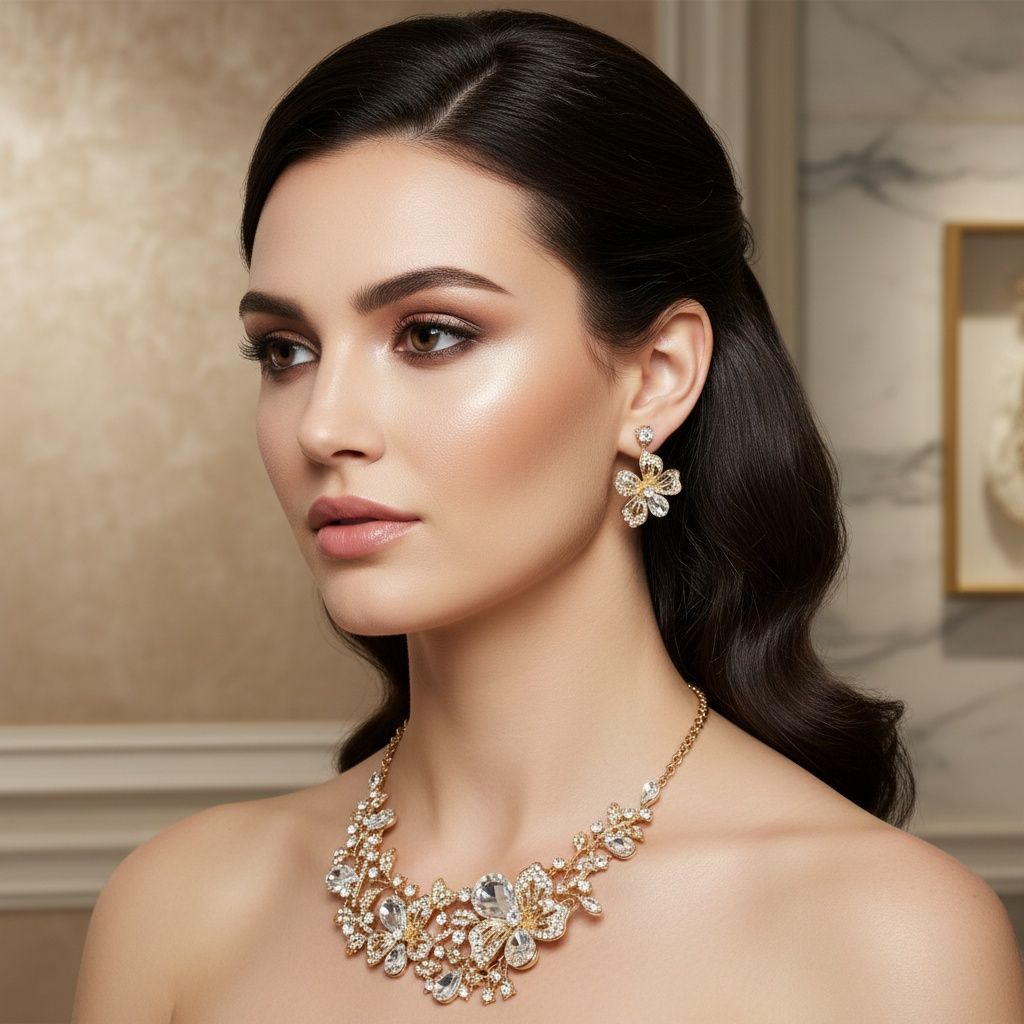 Gold Floral Intricate Crystal Collar Necklace