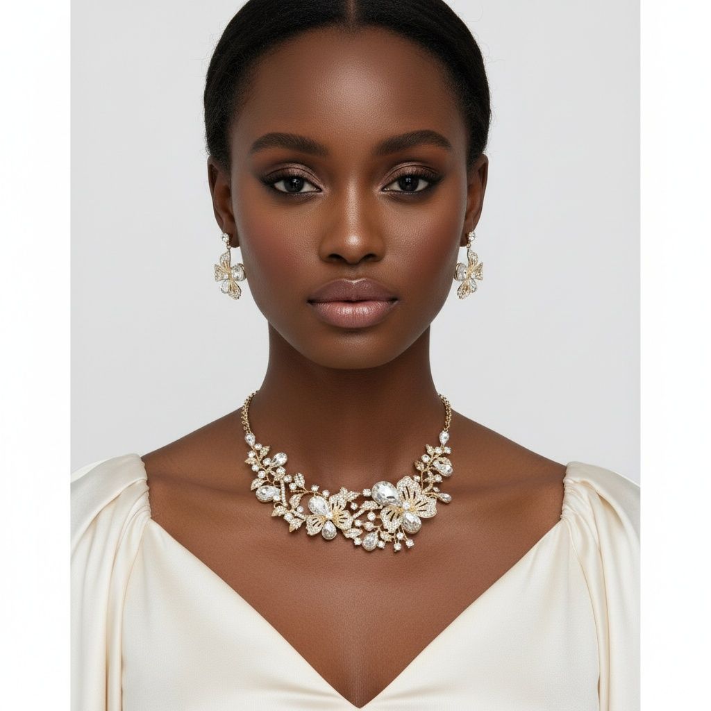 Gold Floral Intricate Crystal Collar Necklace