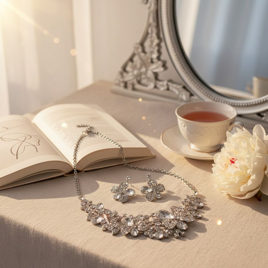 Silver Floral Intricate Crystal Collar Necklace