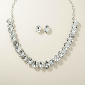 Silver Teardrop Crystals Gemstone Collar Necklace