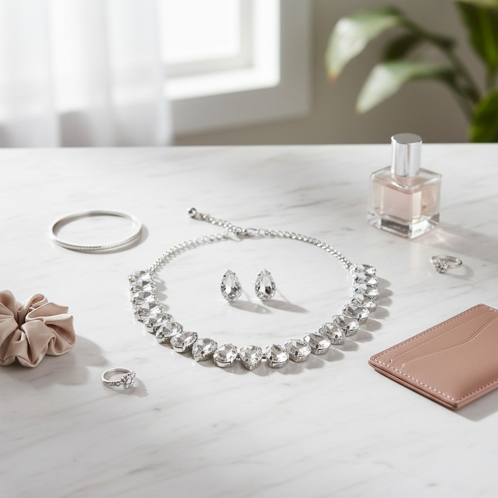 Silver Teardrop Crystals Gemstone Collar Necklace