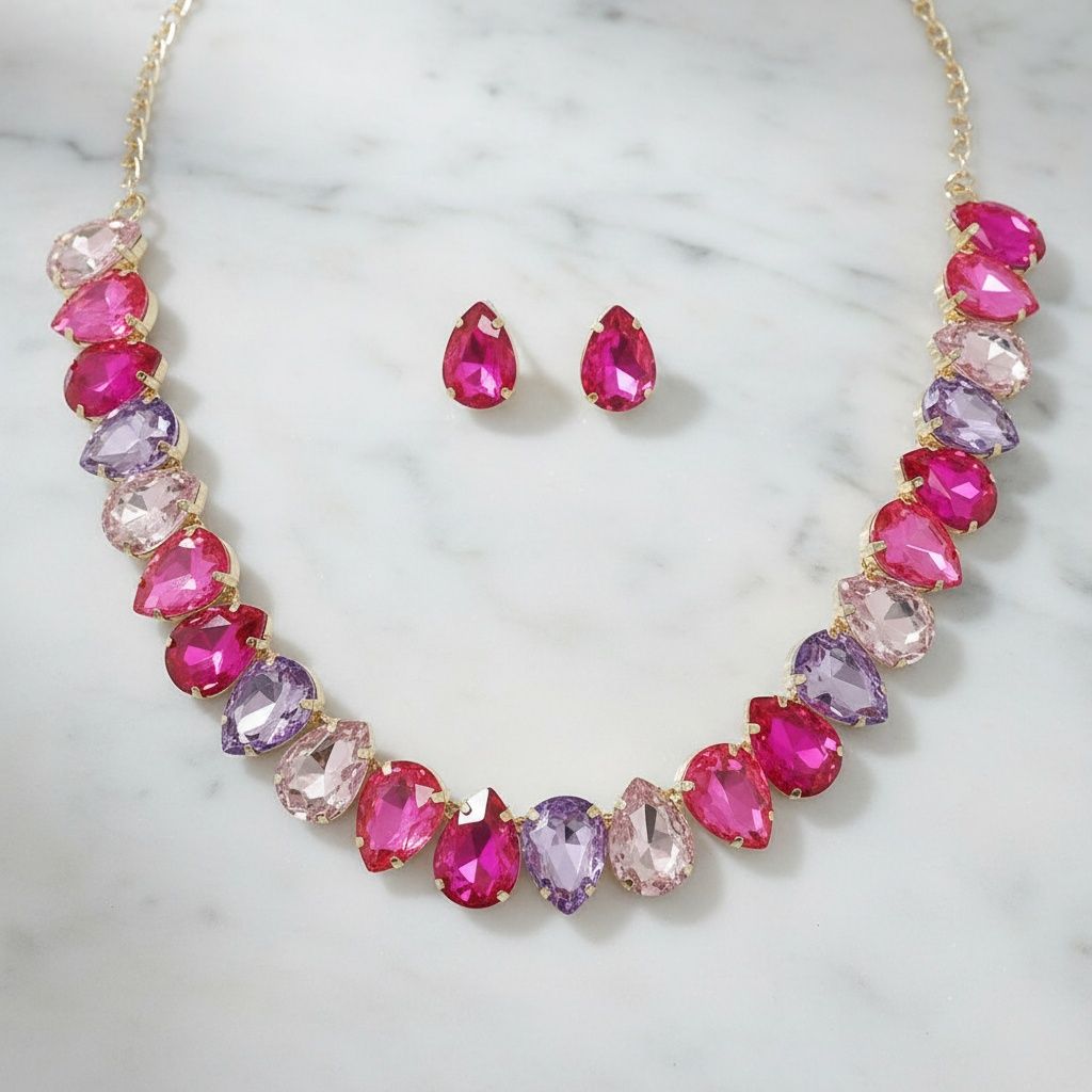 Blush Teardrop Crystals Gemstone Collar Necklace