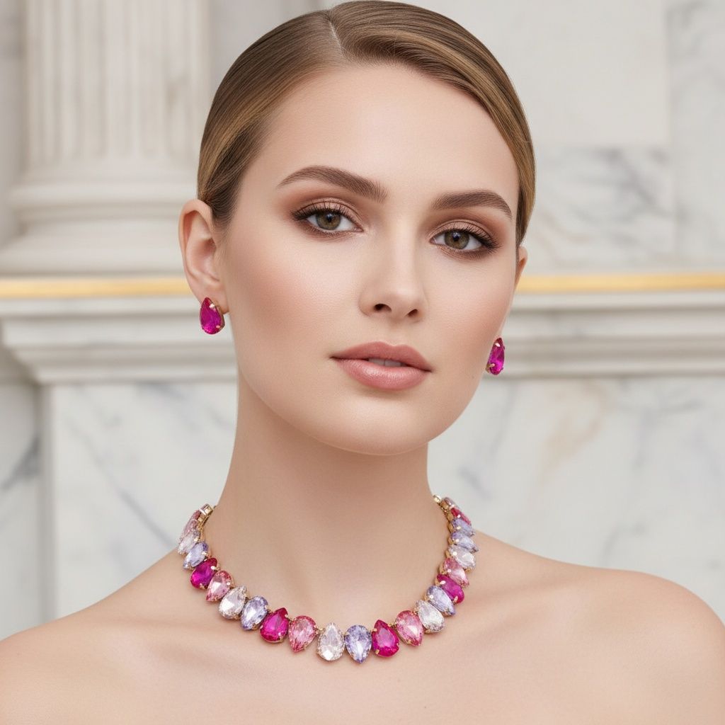 Blush Teardrop Crystals Gemstone Collar Necklace