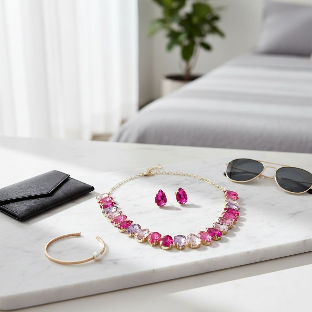 Blush Teardrop Crystals Gemstone Collar Necklace