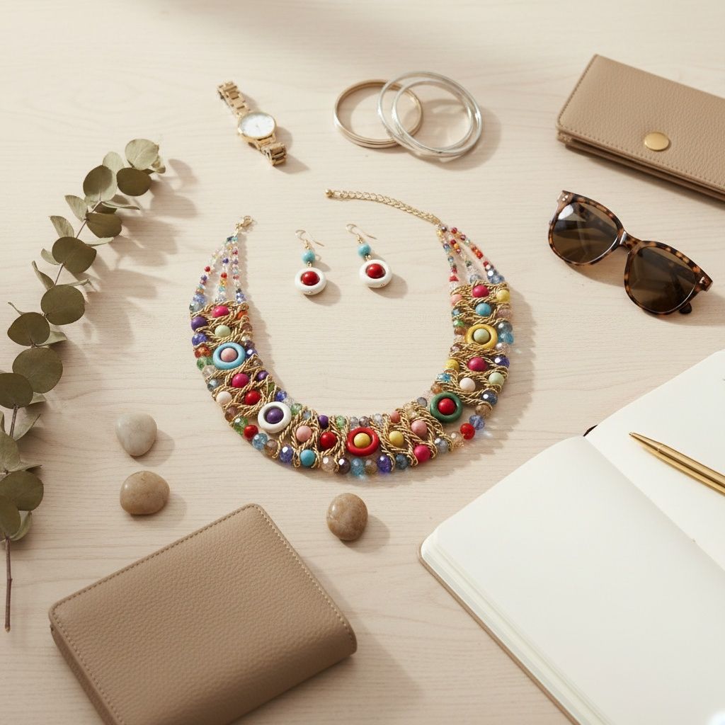 Multicolor Glass Bead Woven Collar Bib Necklace
