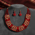 Red Glass Bead Woven Collar Bib Necklace