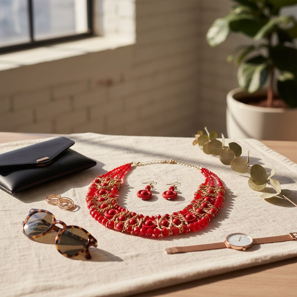 Red Glass Bead Woven Collar Bib Necklace