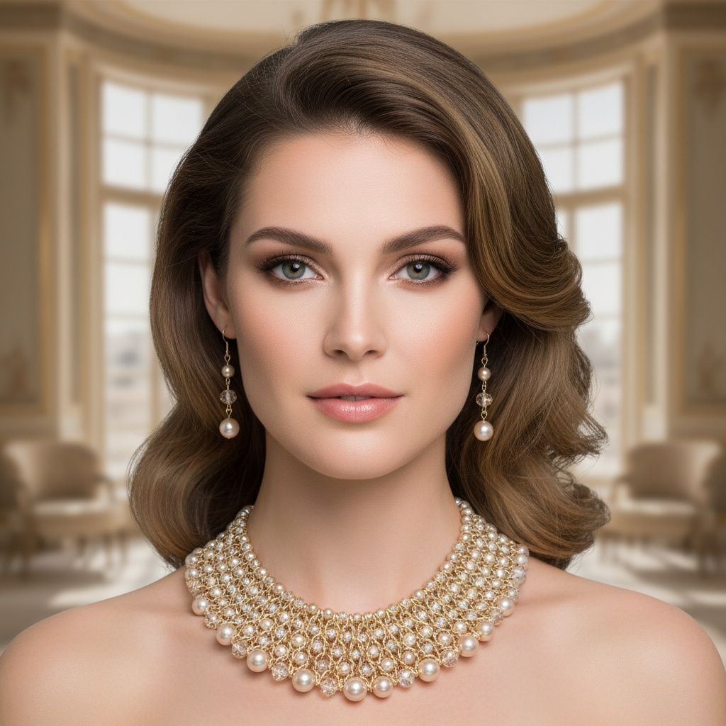 Brown Pearl Glass Bead Woven Collar Bib Necklace