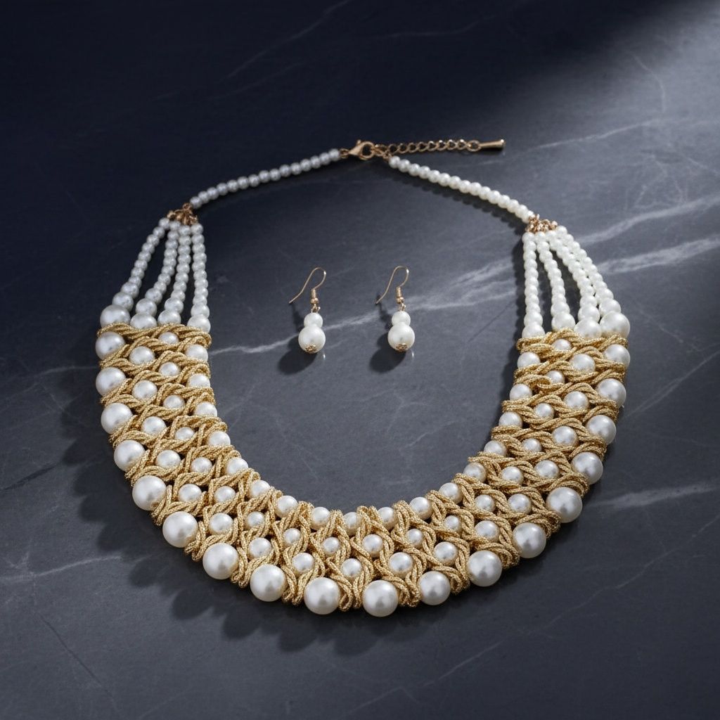 Cream Pearl Woven Collar Bib Boutique Necklace