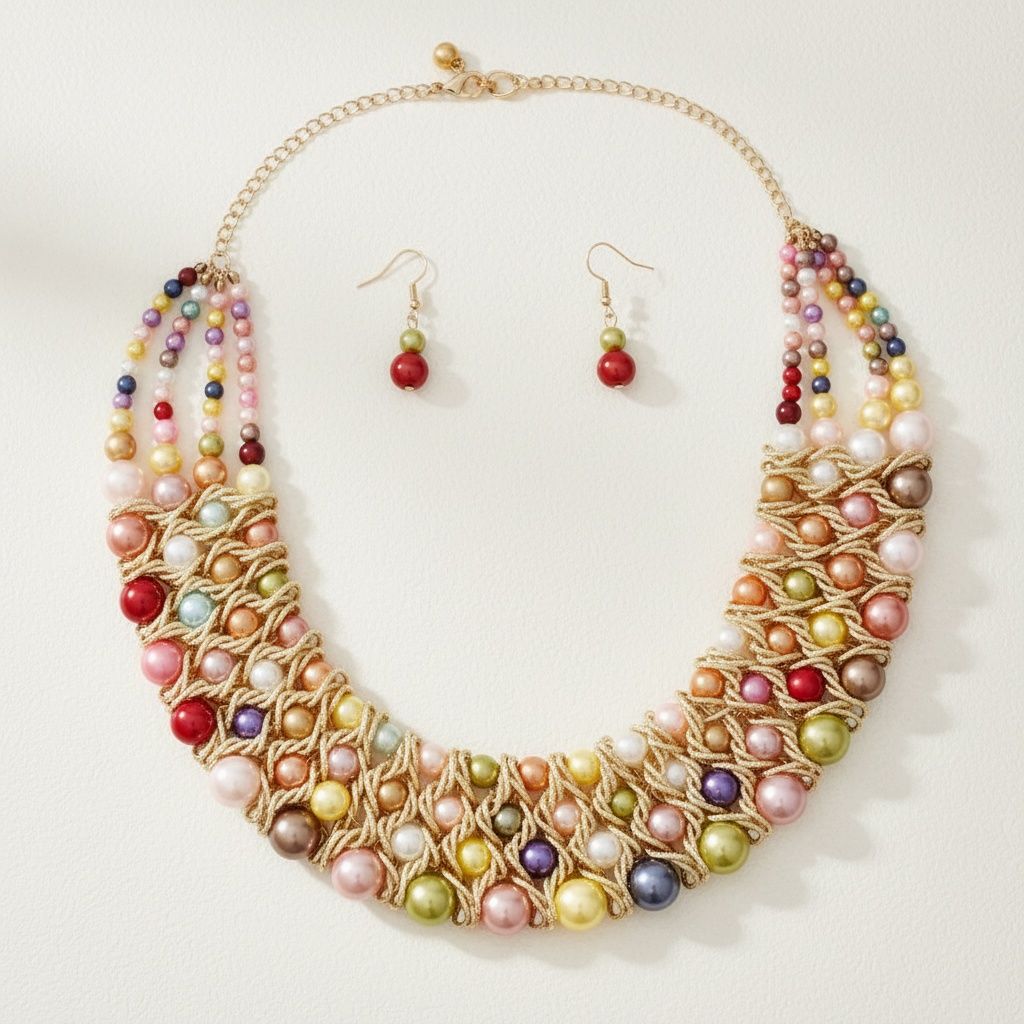 Multicolor Pearl Woven Collar Bib Boutique Necklace