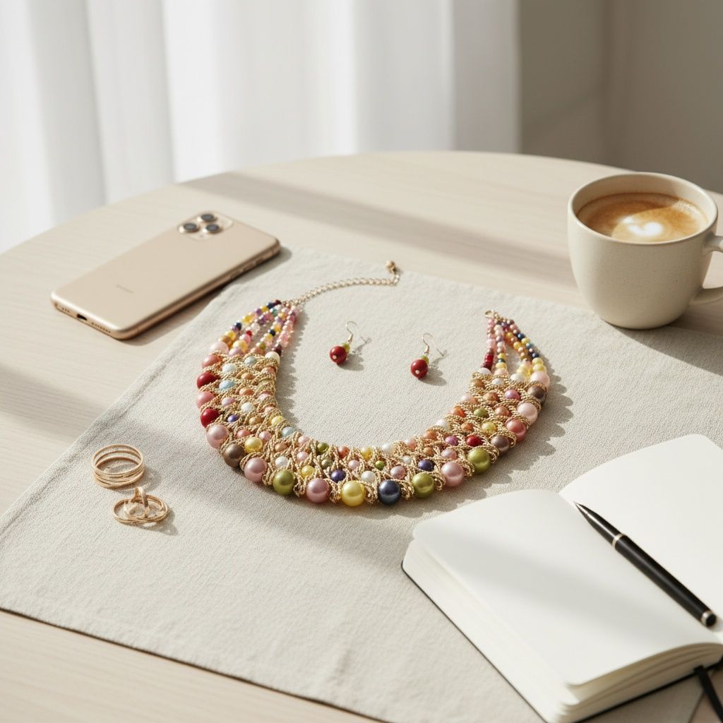 Multicolor Pearl Woven Collar Bib Boutique Necklace