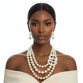 Timeless Opulence: Cream Pearl Layered Necklace Set with Crystal Infinity Ring