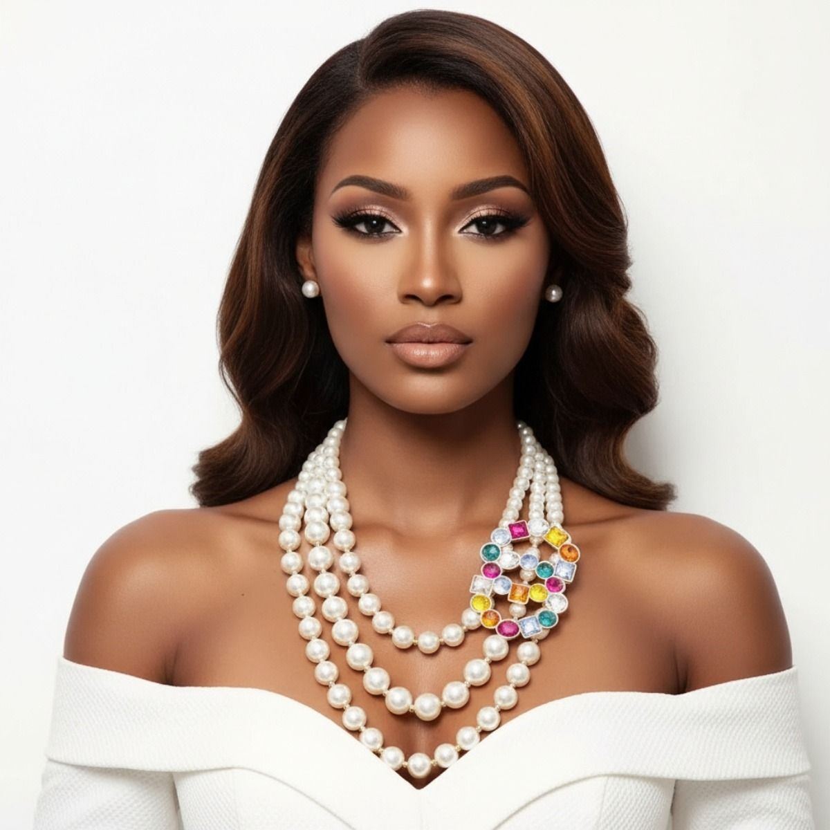 Infinite Elegance: Multi-Color Infinity Ring 3-Layer Pearl Necklace Set