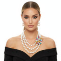 Infinite Elegance: Multi-Color Infinity Ring 3-Layer Pearl Necklace Set