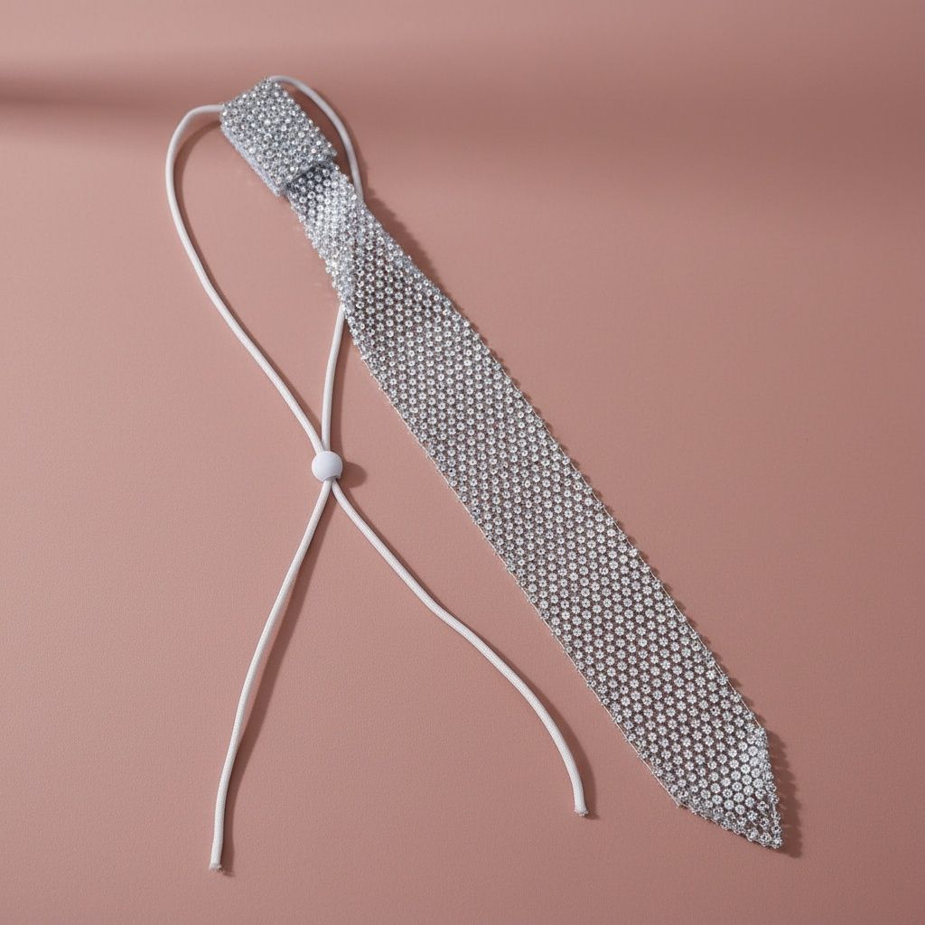 Choker Boss Lady White Mesh Bling Tie Necklace