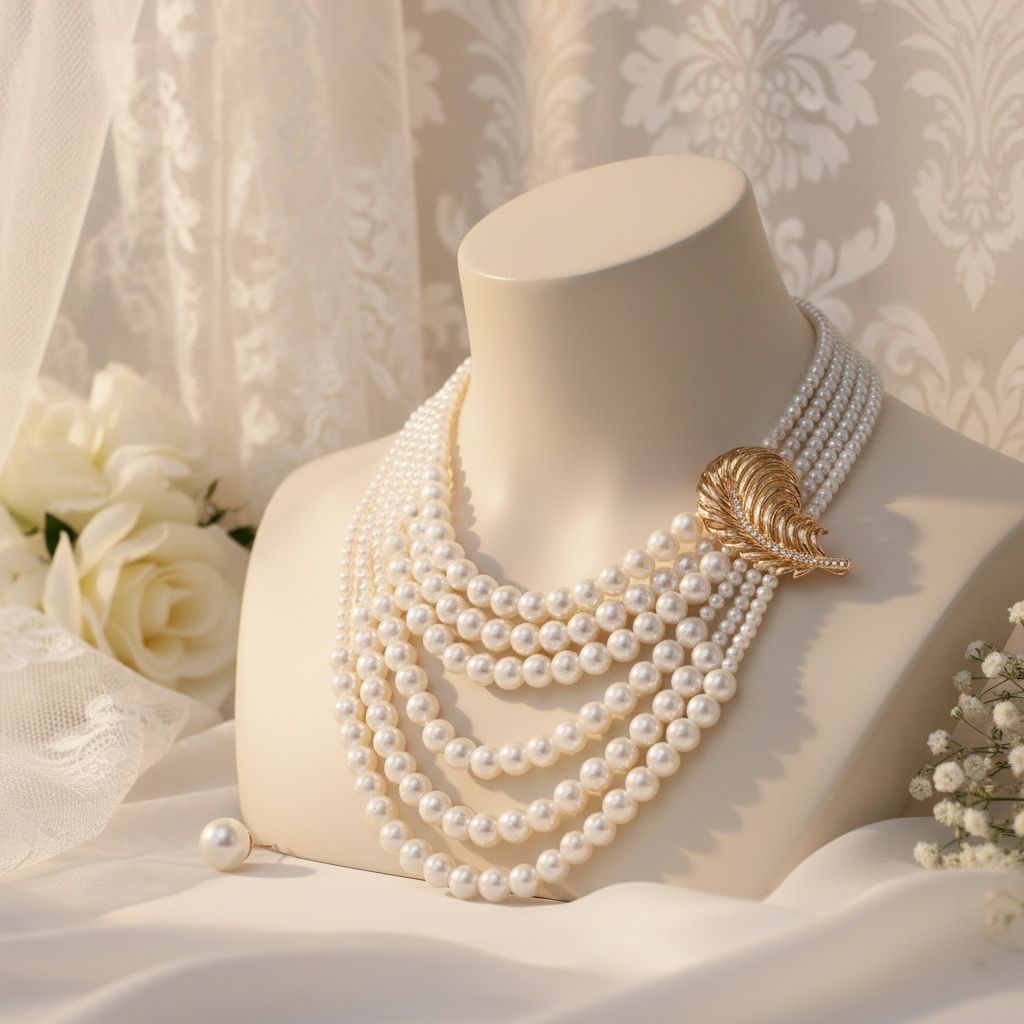 Cream Pearl Detachable Feather Brooch Necklace