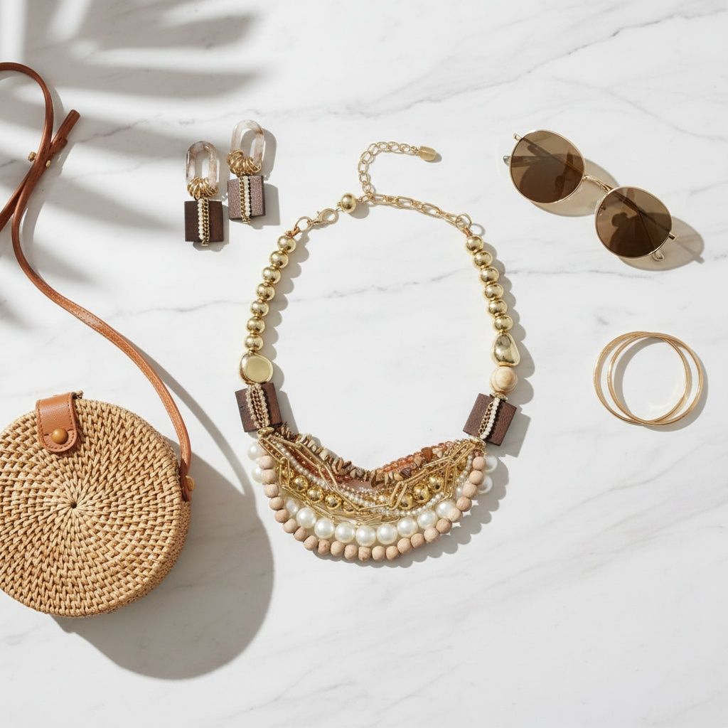 Wood Bead Natural and Glam Multi Layer Necklace