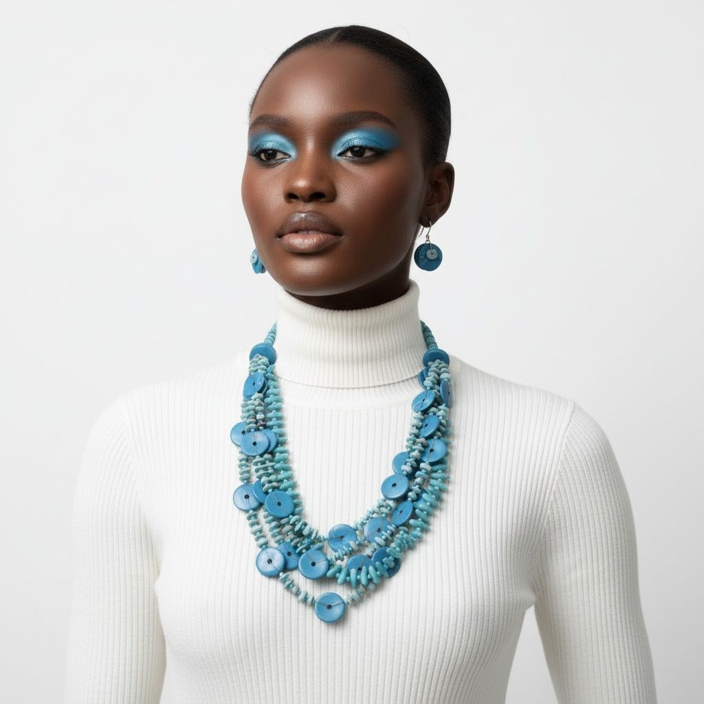Tribal Turquoise Resin Bead Multi Layer Necklace