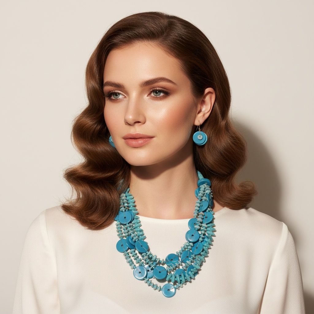 Tribal Turquoise Resin Bead Multi Layer Necklace