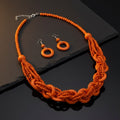 Long Orange Wood Bead Earthy Energy Necklace