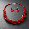 Long Red Wood Bead Earthy Energy Necklace