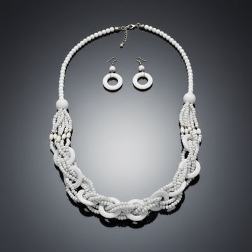 Long White Wood Bead Earthy Energy Necklace