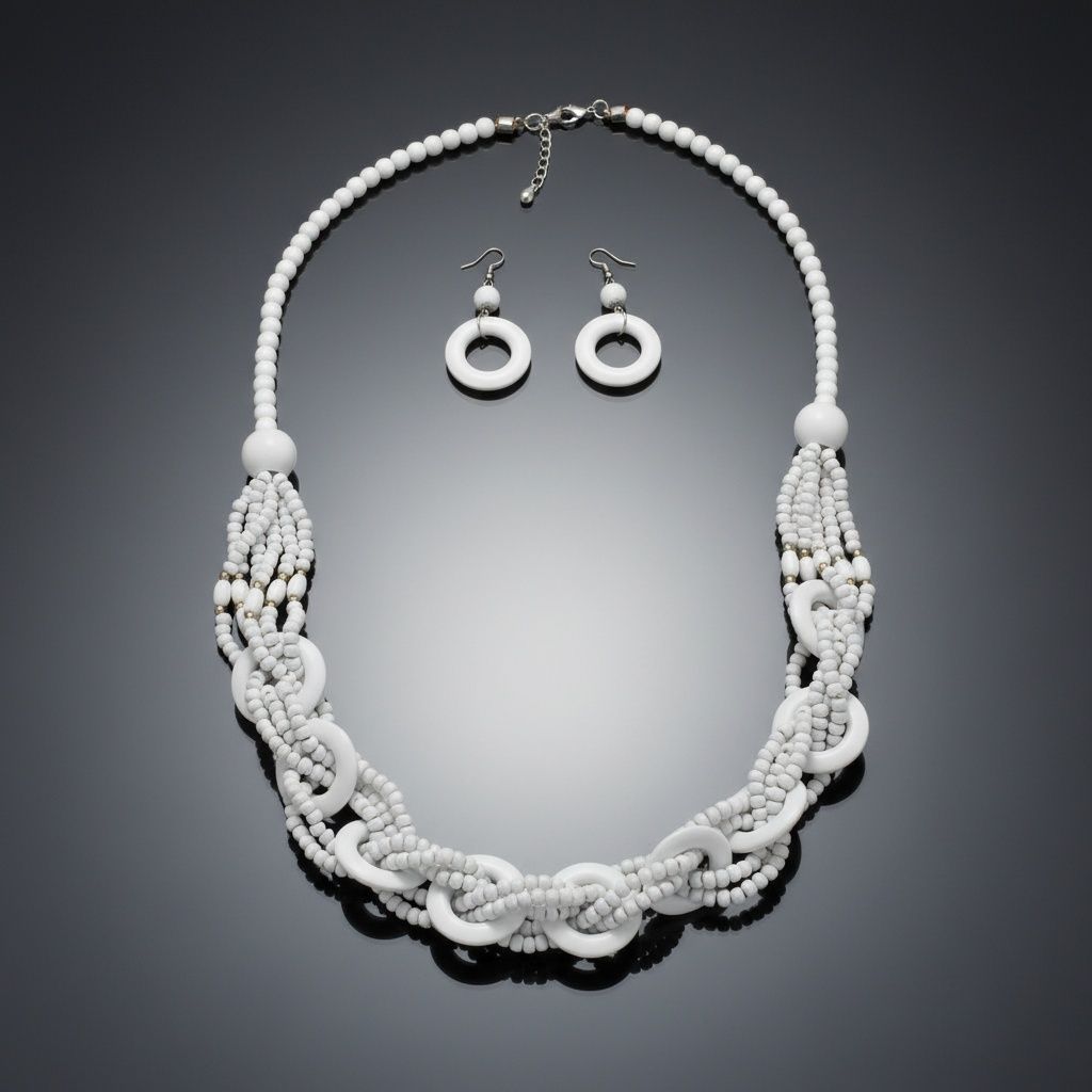 Long White Wood Bead Earthy Energy Necklace