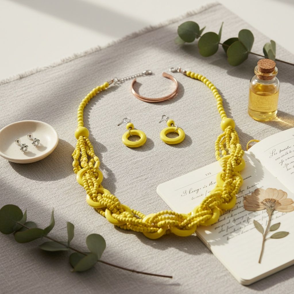 Long Yellow Wood Bead Earthy Energy Necklace