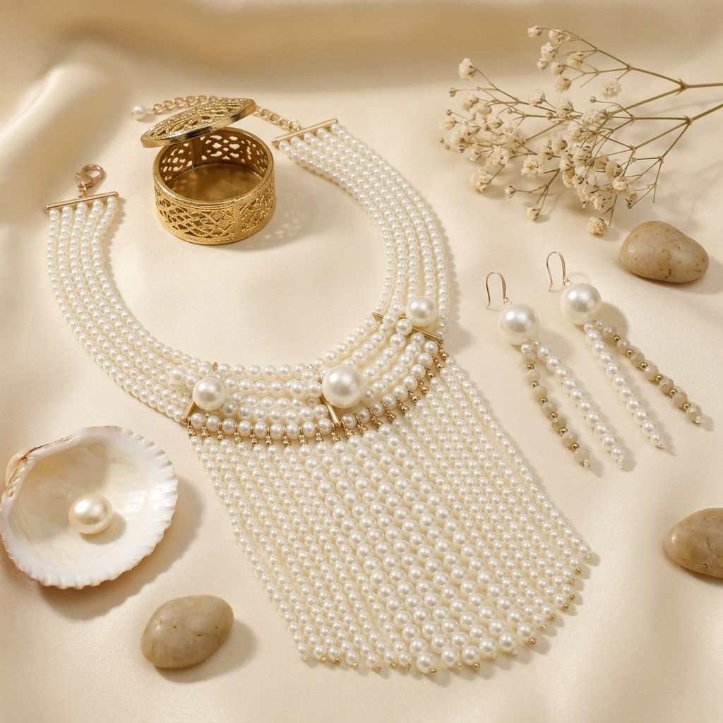 Waterfall Fringe Cream Pearl Bib Necklace
